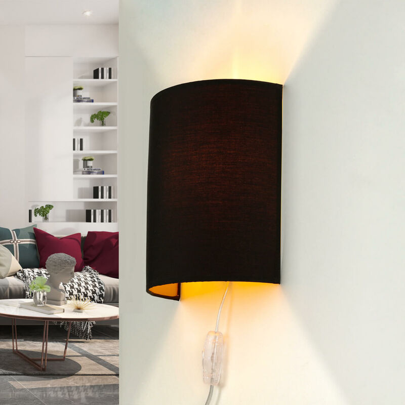 Image of Licht-erlebnisse - Lampada da parete in tela color nero Applique in design Loft con interruttore a cavo Illuminazione indiretta corridoio salotto