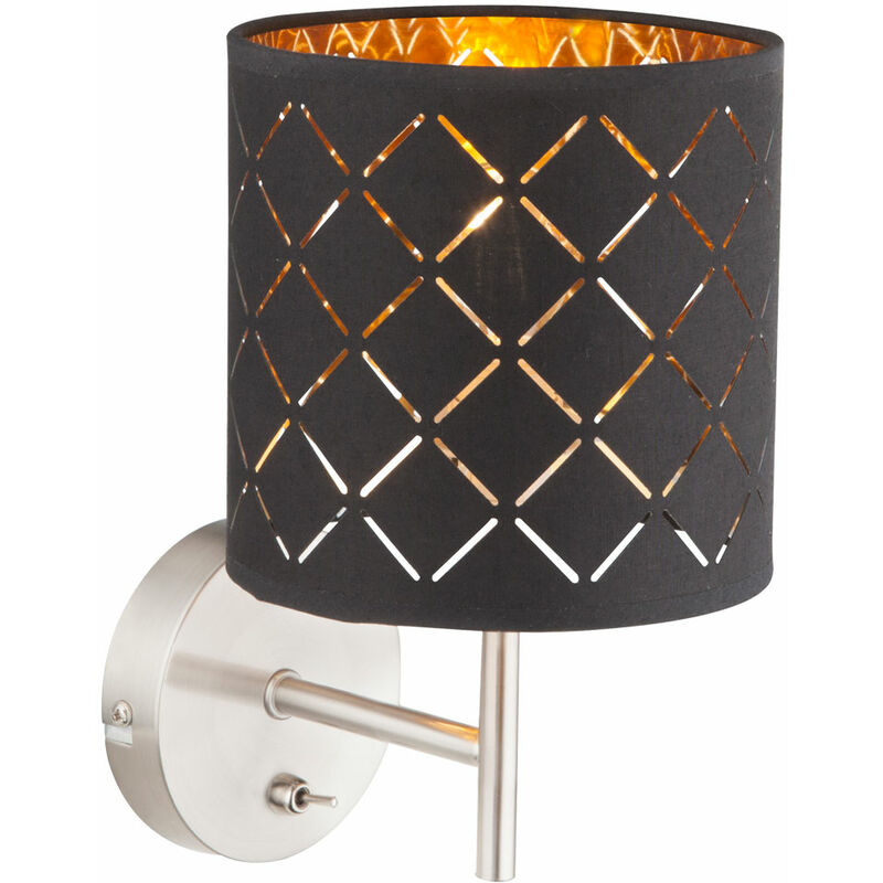 Image of Lampada da parete in tessuto illuminazione soggiorno lampada da corridoio nero oro in un set di lampadine a led