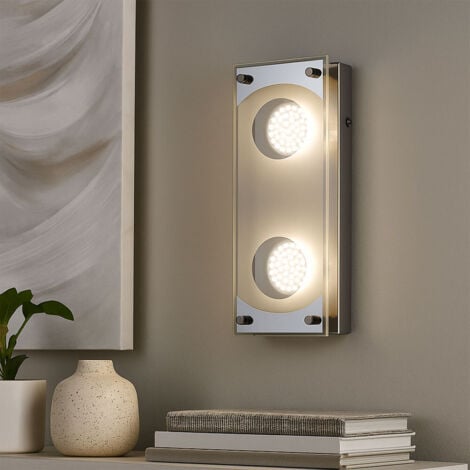 Lampada da parete in vetro lampada da parete cromata da soggiorno, acciaio spazzolato, 2x LED 3 watt 260 lumen bianco caldo, L 26 cm