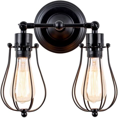 Lampada da Parete Industriale, E27 Metallo Ferro Applique da Parete Retrò per Camera da Letto Corridoio Cucina - 2x Nero