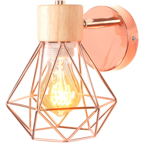 Lampada da Parete Industriale Metallo Regolabile E27 Legno Gabbia Applique da Parete per Camera da Letto Soggiorno Corridoio Scala Cafe -16cm Oro Rosa