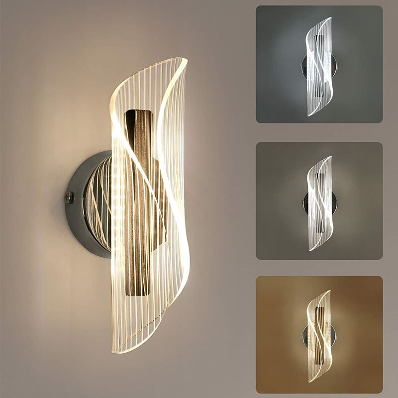 Image of Lampada da parete interna, 3 temperature di colore, moderna lampada da parete curva dal design creativo e romantico da 12W a LED per camera da letto,