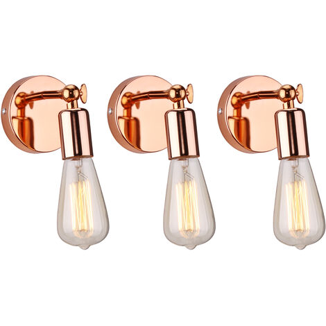 Lampada da Parete Interni, Applique in Metallo Regolabile 180°, Illuminazione da Parete per Soggiorno Camera da Letto Corridoio (3X Oro Rosa)
