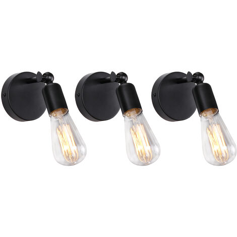 Lampada da Parete Interni, Applique in Metallo Regolabile 180°, Illuminazione da Parete per Soggiorno Camera da Letto Corridoio Nero 3 Pezzi