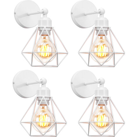 Lampada da Parete Interni, Industriale Stile Applique in Metallo, Illuminazione da Parete Gabbia Diamante Regolabile 180° per Soggiorno Camera da Letto Corridoio (4X Bianco)