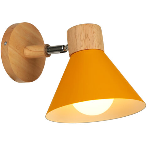 Lampada da Parete Interno Moderna E27 Legno Applique da Parete Vintage Regolabile per Camera da Letto Cucina Soggiorno Corridoio Cafe (18cm, Giallo)