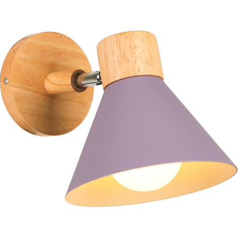 Lampada da Parete Interno Moderna E27 Legno Applique da Parete Vintage Regolabile per Camera da Letto Cucina Soggiorno Corridoio Cafe (18cm, Viola)