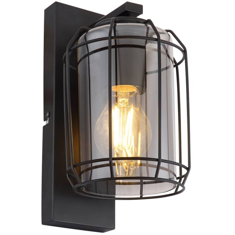 Image of Lampada da parete kammi E27 1x60W metallo nero opaco, vetro fumé l: 13 cm a: 25 cm