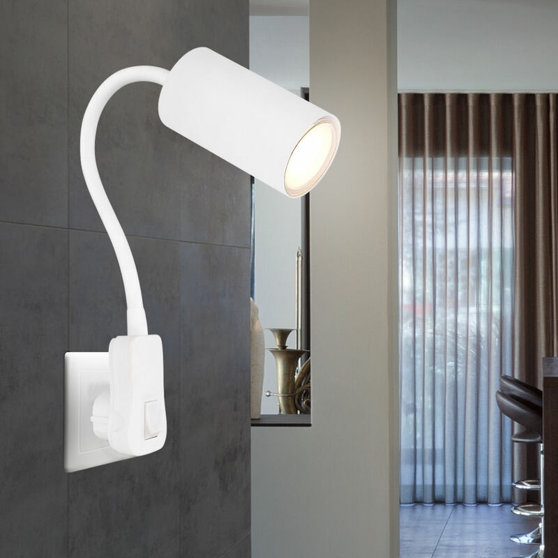 Image of Lampada da parete Lampada da camera, lampada da lettura con spina, lampada da corridoio, braccio mobile, flexo, metallo, bianco, GU10, DxH 5,5x43 cm