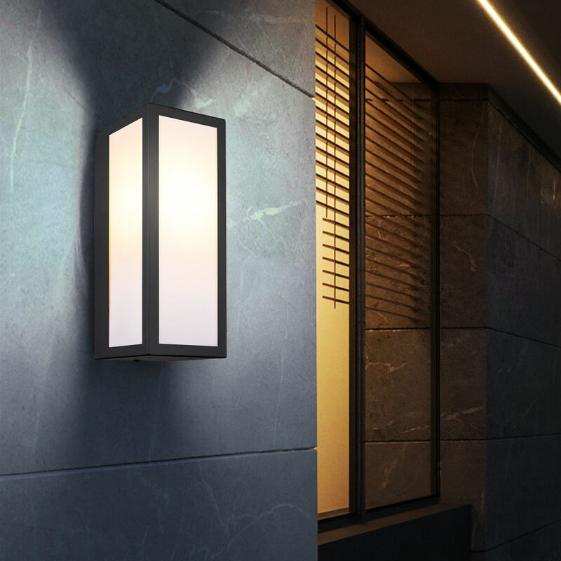Image of Lampada da parete lampada da facciata lampada da porta anteriore nera lampada da parete per esterni, metallo plastica opale, 1x E27, AxLxP: 32x12x14