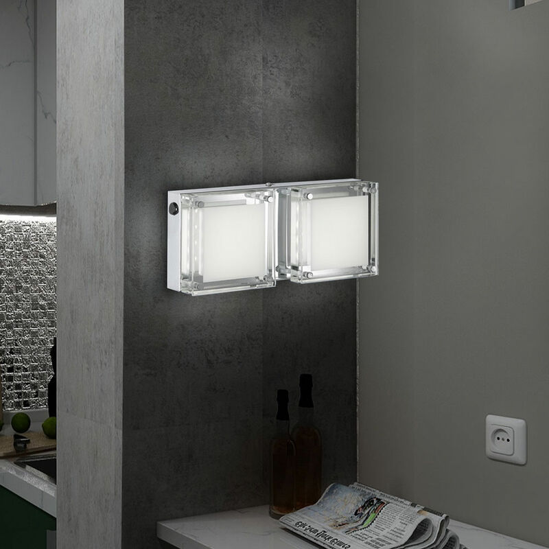 Image of Etc-shop - Lampada da parete lampada da parete cromata lampada da soggiorno vetro argento chiaro, metallo, 2x led 4.8W 360Lm 3000K, LxH 28x12 cm