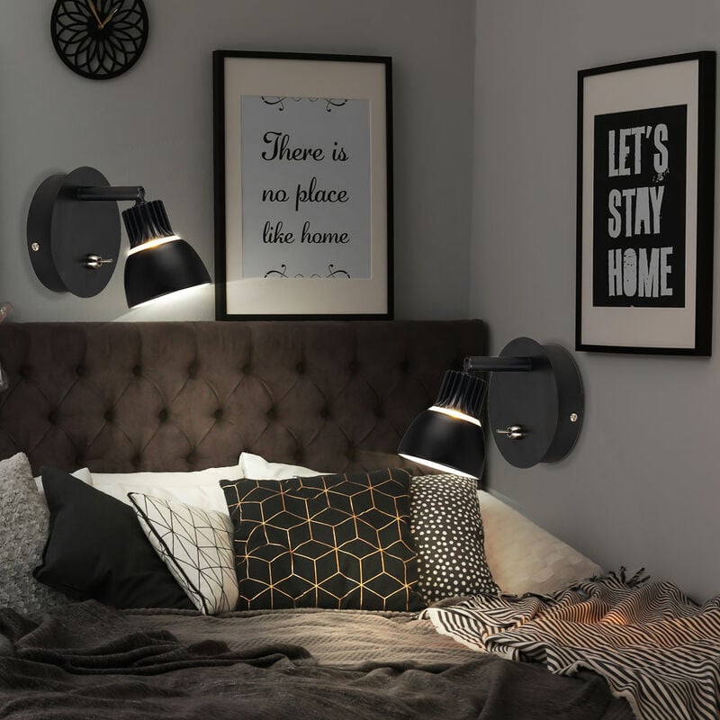 Image of Lampada da parete lampada da parete design lampada spot faretto nero orientabile, metallo, 1x led 3 watt 295 lumen bianco caldo, DxH 9x10 cm, set di 2