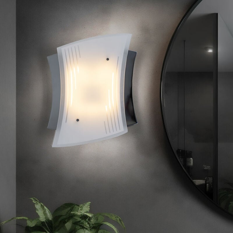 Image of Etc-shop - Lampada da parete, lampada da parete, design, luce per interni, lampada decorativa, metallo verniciato, cromo, vetro satinato, dettagli