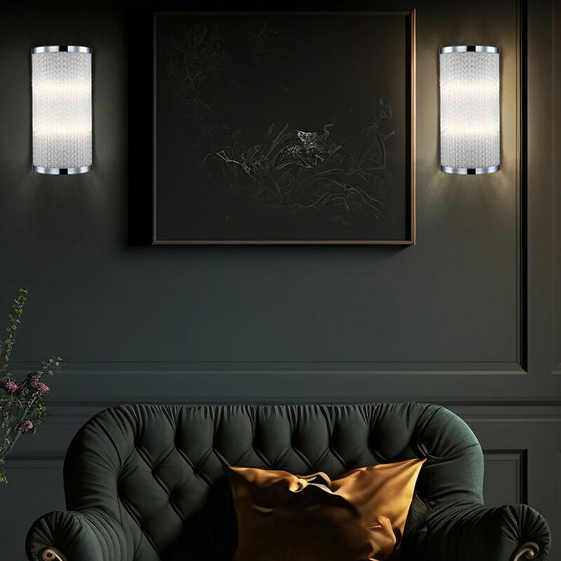 Image of Etc-shop - Lampada da parete lampada da parete faretto lampada da soggiorno, 2 fiamme metallo cromato vetro satinato, DxH 15x30cm, set da 2