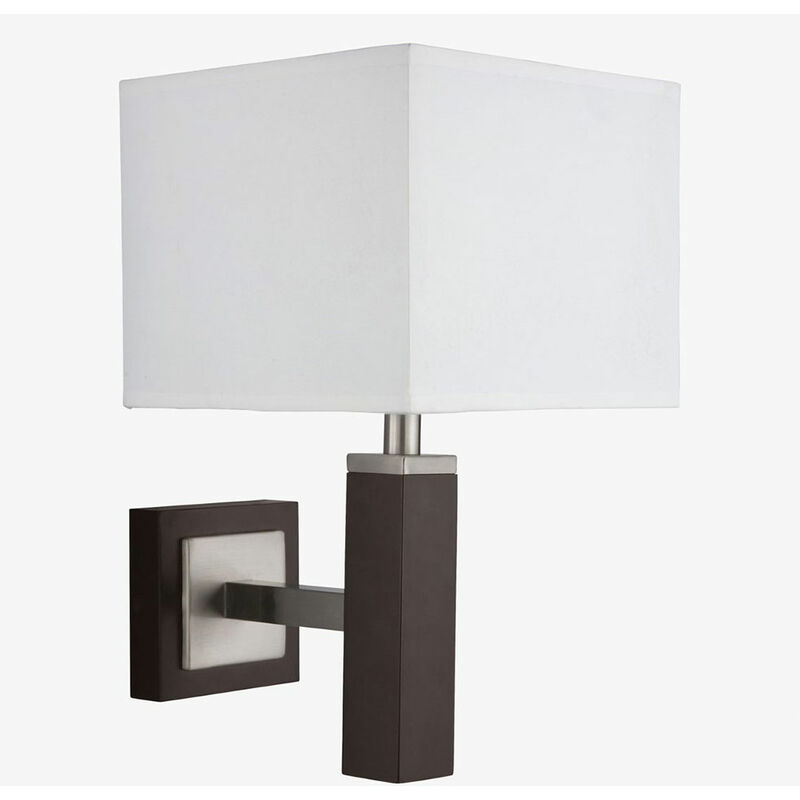 Image of Etc-shop - Lampada da parete lampada da parete in legno lampada da camera da letto bianca soggiorno, metallo marrone, paralume in tessuto satinato