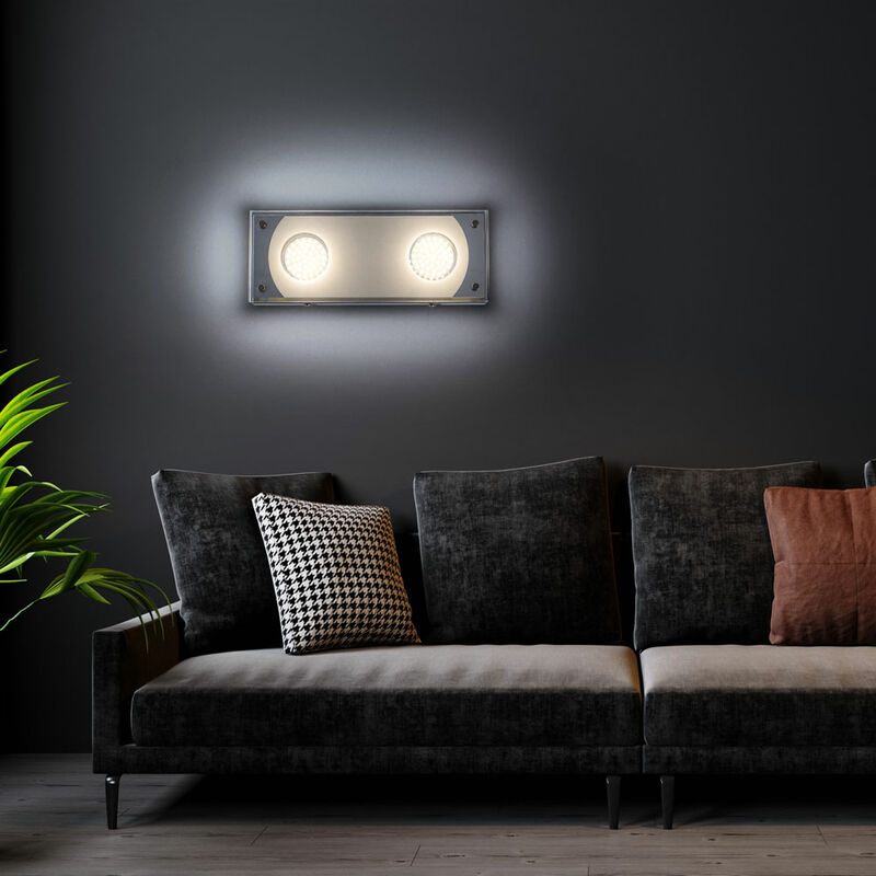 Image of Etc-shop - Lampada da parete lampada da parete in vetro cromato Lampada da parete per soggiorno, acciaio spazzolato, 2x led 3 watt 260 lumen bianco