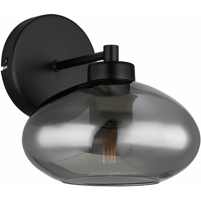Image of Lampada da parete lampada da parete lampada da corridoio lampada da camera da letto lampada da soggiorno, metallo vetro nero effetto fumo, 1 attacco