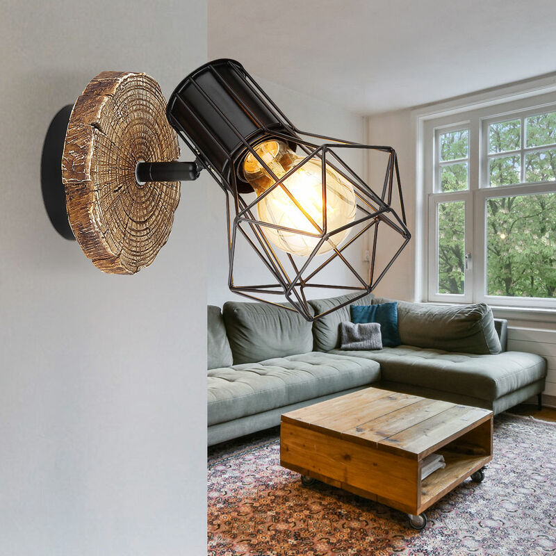 Image of Etc-shop - Lampada da parete lampada da parete lampada da corridoio lampada spot faretto soggiorno, spot mobile, aspetto legno metallo nero, 1x