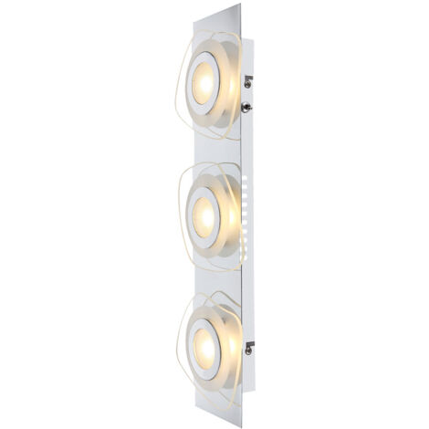 Lampada da parete Lampada da parete Lampada da parete Lampada da corridoio Lampada Lampada da soggiorno, 3 fiamme, vetro cromo satinato trasparente, 3x LED 3W 684Lm bianco caldo, LxPxH 46x14x5cm