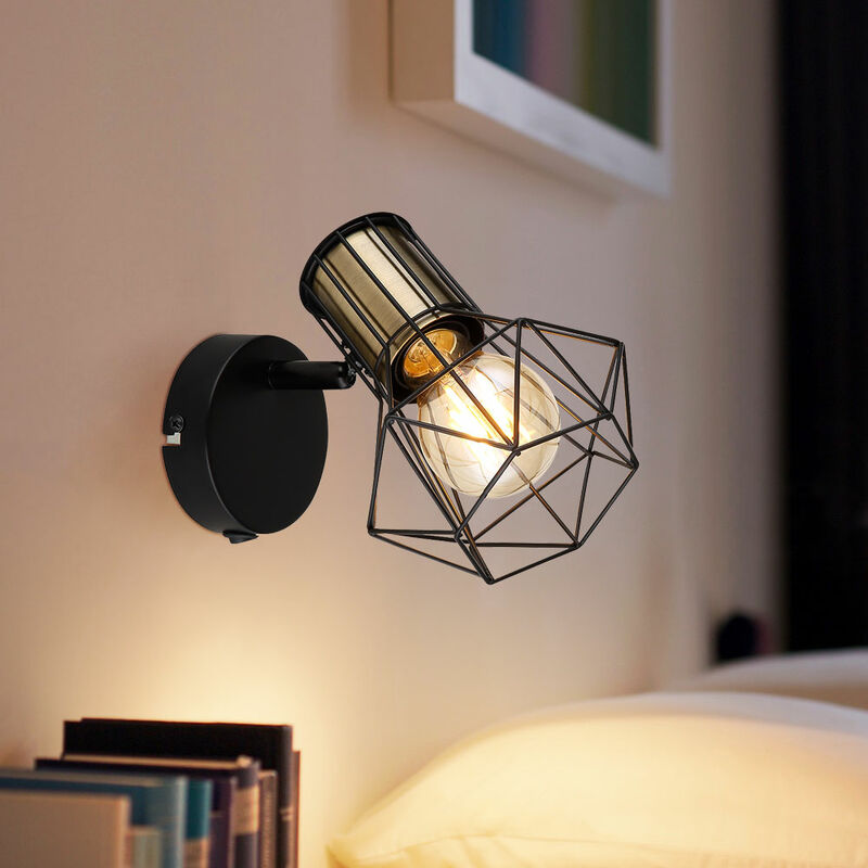 Image of Lampada da parete lampada da parete lampada da soggiorno con schermo a gabbia in ottone antico con spot mobile, metallo nero, 1x E27, LxA 13x16,5 cm