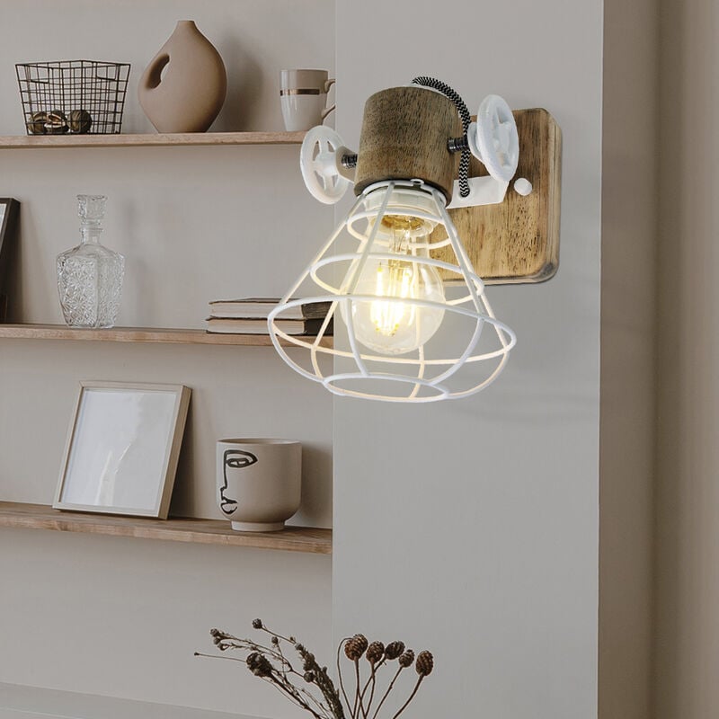 Image of Etc-shop - Lampada da parete lampada da parete lampada da soggiorno lampada in legno corridoio, spot mobile effetto legno, metallo bianco, 1x attacco