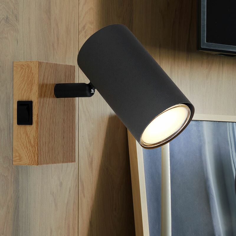 Image of Lampada da parete lampada da parete lampada in legno lampada da sala da pranzo con punto regolabile, metallo nero marrone grafite, 1x GU10, LxA 7x10