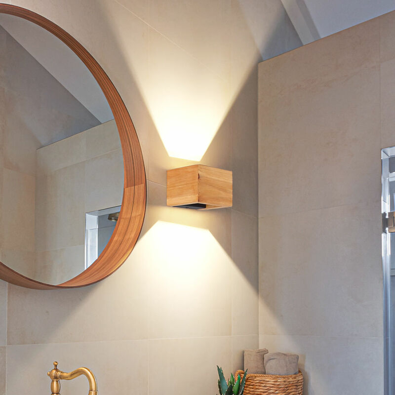 Image of Etc-shop - Lampada da parete lampada da parete lampada in legno lampada di design soggiorno Up Down regolabile, metallo marrone nero, 1x led 8 watt