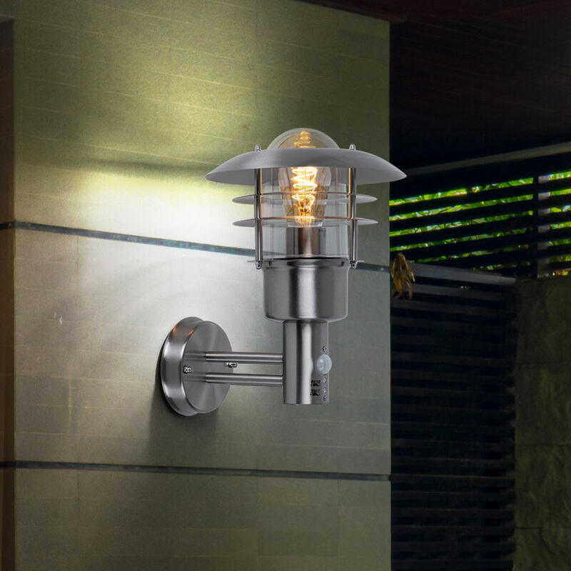 Image of Lampada da parete lampada da parete lanterna lampada da terrazza lampada da balcone, rilevatore di movimento IP44 resistente alle intemperie, acciaio