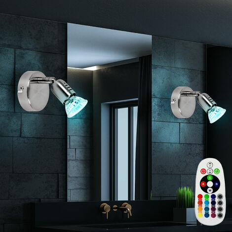 Lampada da parete lampada da parete orientabile faretto corridoio soggiorno, metallo cromato, telecomando dimmerabile, 1x LED RGB 3,5W 290Lm, set da 2