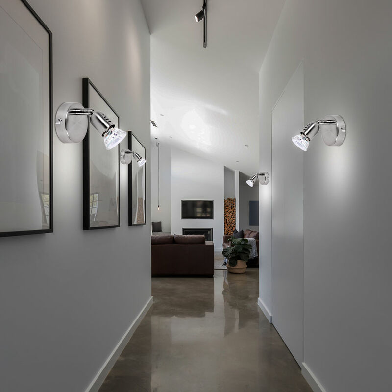 Image of Lampada da parete lampada da parete orientabile lampada da corridoio faretto soggiorno, metallo cromato, 1xLED 2.5W 200Lm bianco caldo, set di 4