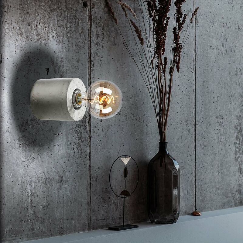 Image of Lampada da parete lampada da parete rotonda in cemento scala lampada da parete per interni grigio, senza paralume, grigio, 1x E27, PxH 10x10 cm