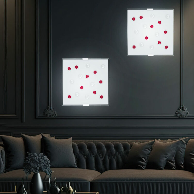 Image of Etc-shop - Lampada da parete lampada da soffitto in vetro lampada da corridoio satinata lampada da soggiorno, pietre di vetro rosse e trasparenti, 2x
