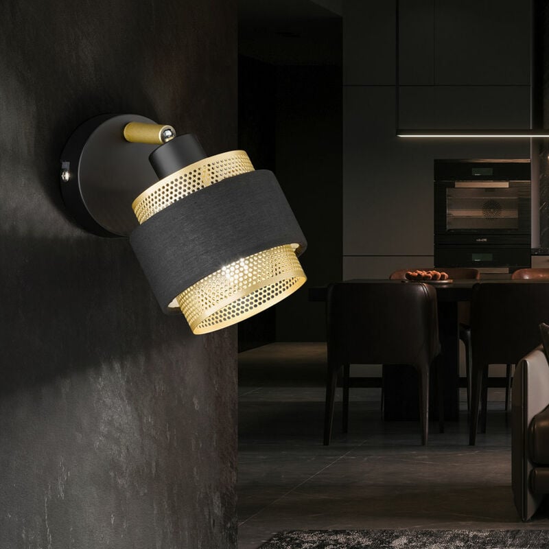 Image of Lampada da parete, lampada da soggiorno, lampada da corridoio, lampada con spot mobile, tessuto in acciaio, oro nero, 1x E14, LxPxH 10x18,5x13 cm