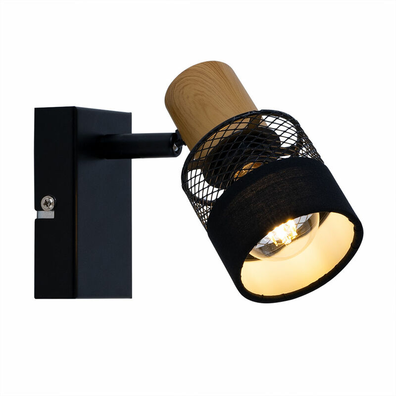 Image of Lampada da parete per soggiorno, lampada da corridoio, lampada da parete con spot mobile, tessuto in metallo, legno, 1x attacco E14, LxLxA 10x13,5x17