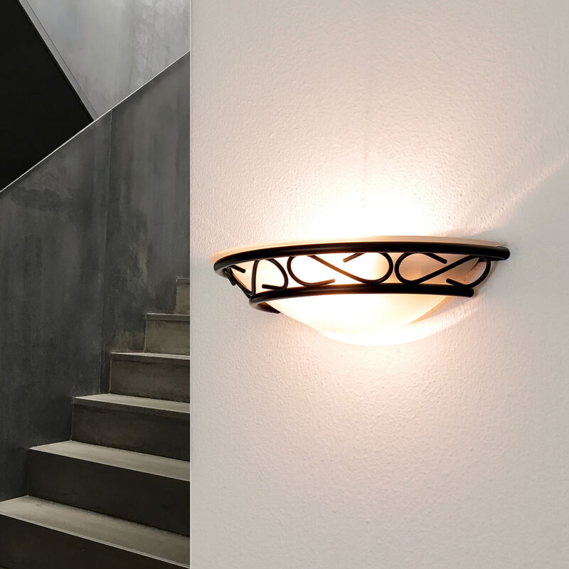 Image of Licht-erlebnisse - Plafoniera per interni athen in stile rusticodal design classico in vetro alabastro e in metallo nero - Nero, bianco