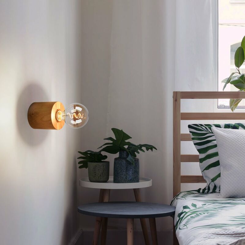 Image of Etc-shop - Lampada da parete lampada in legno stile country Lampada da parete lampada in legno soggiorno di forma rotonda, senza paralume, 1x E27,