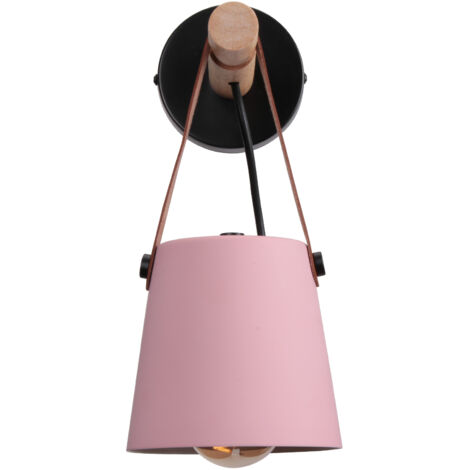 Lampada da Parete LED Industriale in Metallo Legno Applique da Parete Interiore con Abat-jour Sospensione E27 per Camera, Salotti, Caffè, Bar - Rosa