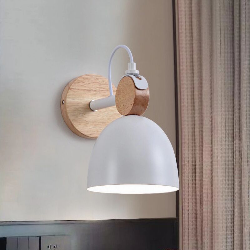 Image of Wottes - Lampada da Parete Legno Interni Moderni in Ferro Battuto E27 Applique da Parete Camera da Letto Soggiorno Bianco