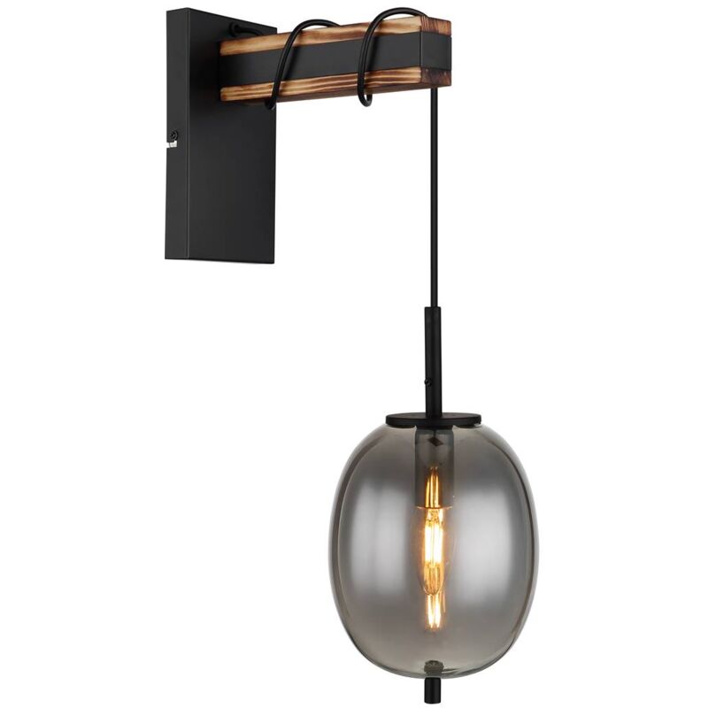 Image of Globo - Lampada da parete lorey E14 1x40W metallo nero opaco, vetro fumé l: 15,5 cm a: 100 cm