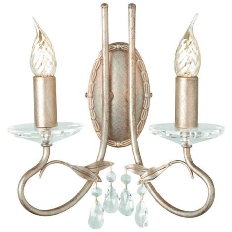 Lampada da parete luce acciaio cristallo vetro argento oro H 29,5 cm luce corridoio 2 fiamme