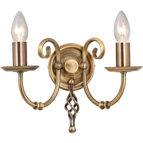 Lampada da parete luce acciaio ottone H 18,5 cm luce corridoio 2 fiamme classica