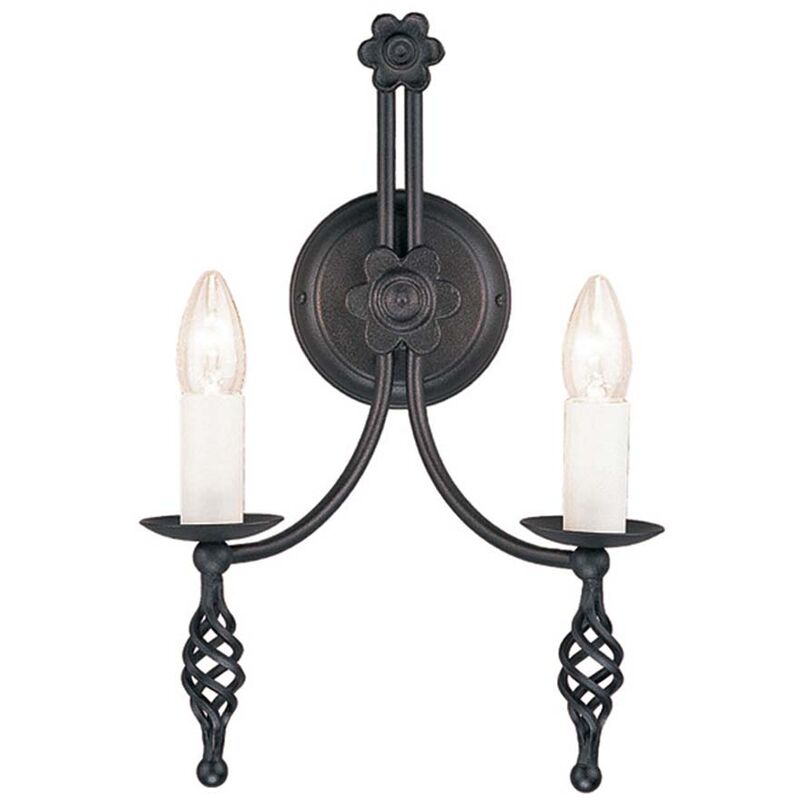 Image of Etc-shop - Lampada da parete luce corridoio lampada classica lampada candela acciaio nero h 40cm 2 fiamme