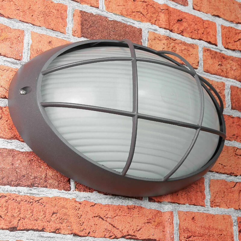 Image of Lampada da parete per esterni design ovale in stile marittimo color antracite E27 IP44 ideale per balcone porticato AMSTERDAM - Antracite