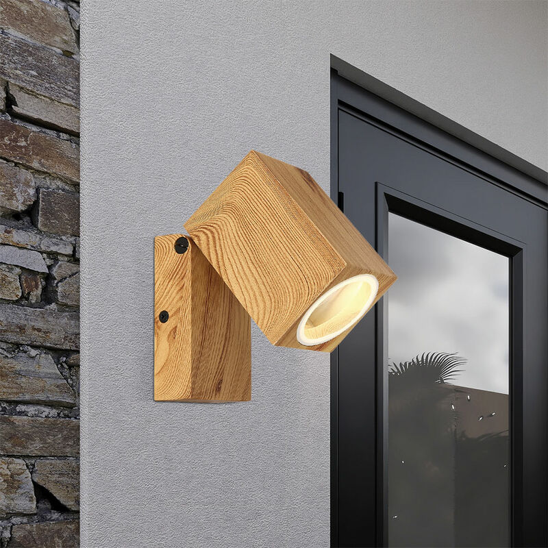 Image of Lampada da parete mobile per esterni facciata leggera effetto legno casa lampada da parete per esterni, alluminio vetro, 1x attacco GU10, LxLxA