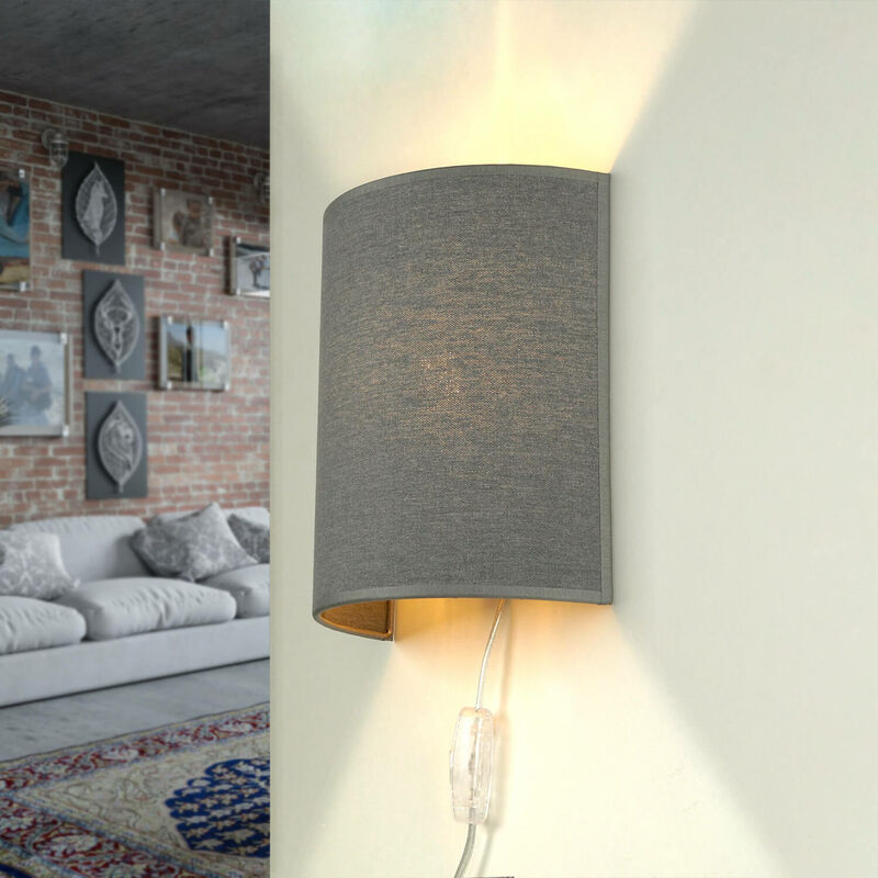 Image of Licht-erlebnisse - Lampada da parete moderna alice con paralume in tessuto grigio E27 - Grigio