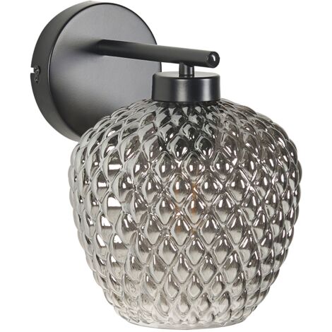 Lampada da parete moderna base singola in ferro e paralume fumé in vetro Soggiorno camera da letto nera e grigia Sherry