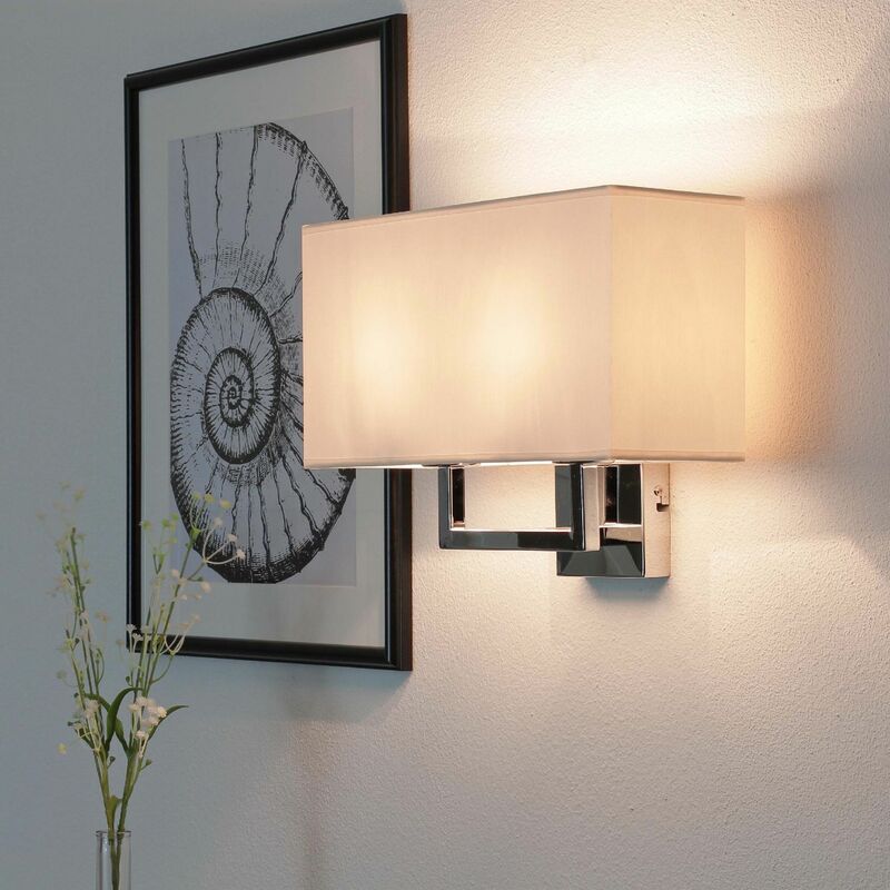 Image of Applique per interni con paralume in tela bianco stile moderno Lampada da parete a 2 luci ideale per corridoio salotto E27 hotel - Cromo, naturale