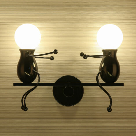 Lampada da Parete Moderna Creativo Humanoid Applique da Parete E27 Lampada da Muro per Stanza dei Bambini, Camera da Letto, Scale (Nero)