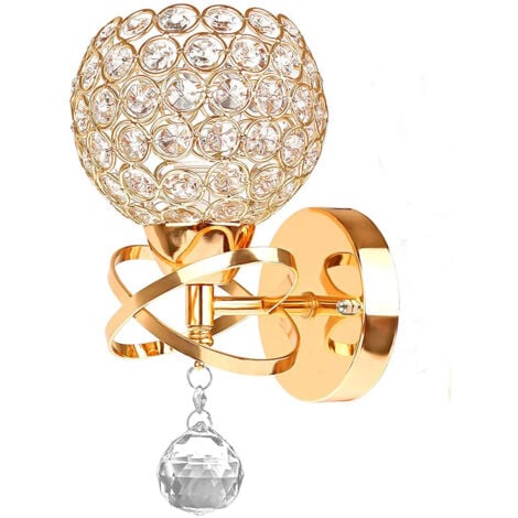 Lampada da parete moderna in cristallo di lusso con lampada da parete in cristallo lucido con taglio a diamante per camera da letto, soggiorno, sala da pranzo, corridoio, finitura oro spazzolato (Oro)