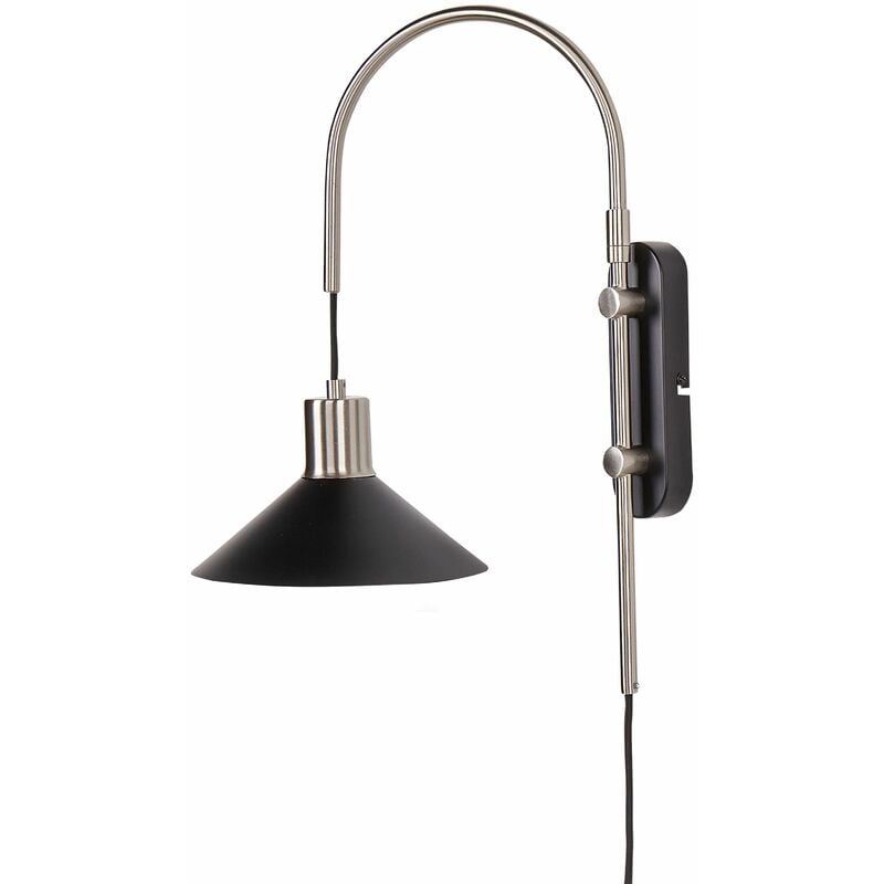 Image of Lampada da parete moderna in metallo nero con paralume a cono e interruttore On/Off Sissa